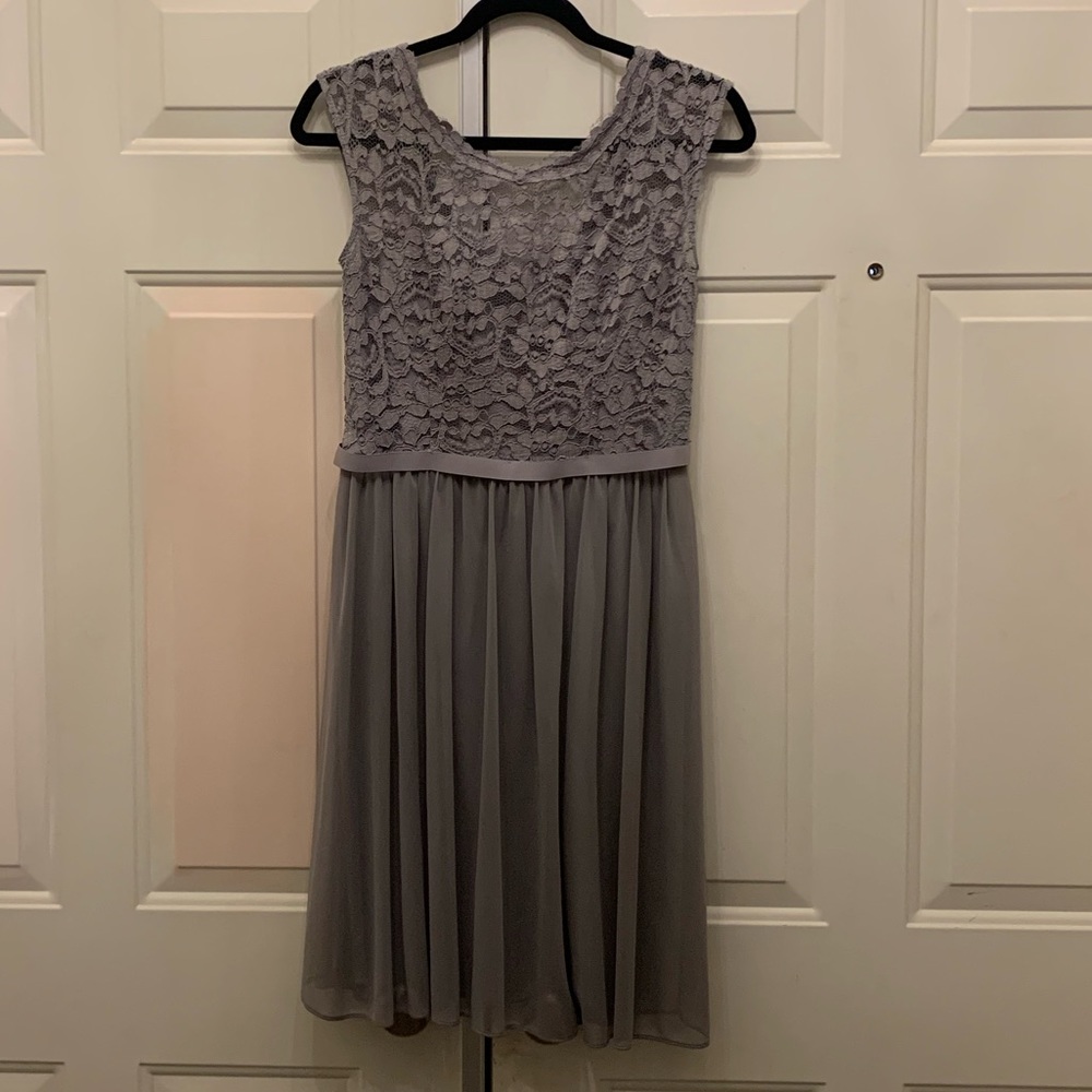 Lace and mesh gray dress